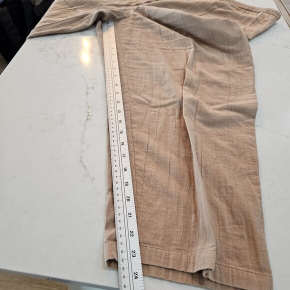 Eileen Fisher Cropped Capris Pants Sz Large Cotton Tan Drawstring Tie FLAW - Picture 10 of 11